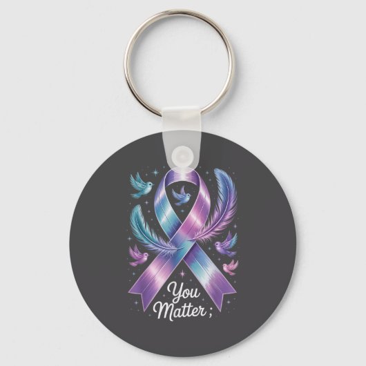 You Teal &amp; Purple Ribbon Suicide Prevention Aw Sleutelhanger (Voorkant)