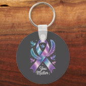 You Teal &amp; Purple Ribbon Suicide Prevention Aw Sleutelhanger (Voorkant)