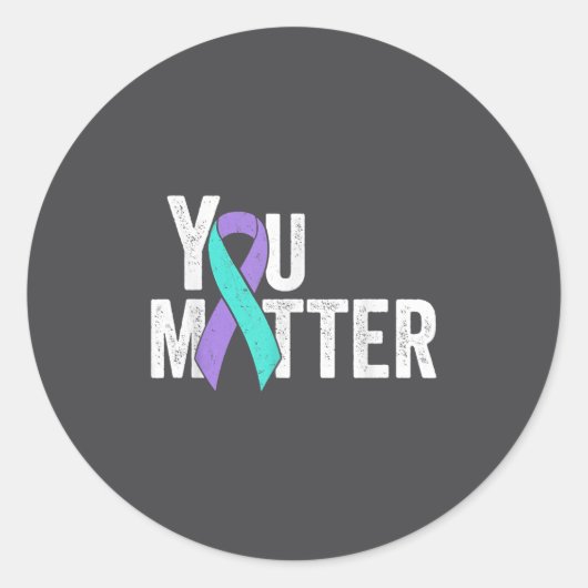 You Teal Purple Ribbon Suicide Prevention Awarenes Ronde Sticker (Voorkant)