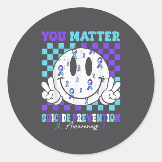 You Teal Purple Ribbon Suicide Prevention Awarenes Ronde Sticker (Voorkant)