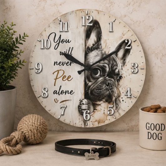 You Will Never Pee Alone French Bulldog Grote Klok