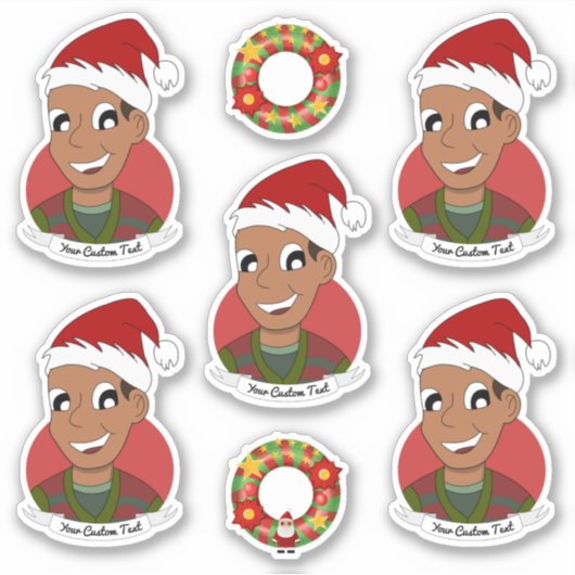 Young African American man Kerstmis cartoon Sticker (Voorkant)