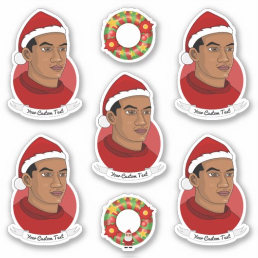 Young African American man with Santa hat cartoon Sticker (Voorkant)