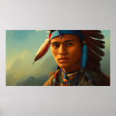 Young-American Indian Man met veren  Poster (Voorkant)