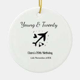 Young and twenty adventure happy birthday add name keramisch ornament