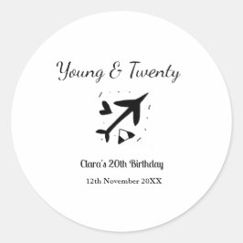 Young and twenty adventure happy birthday add name ronde sticker