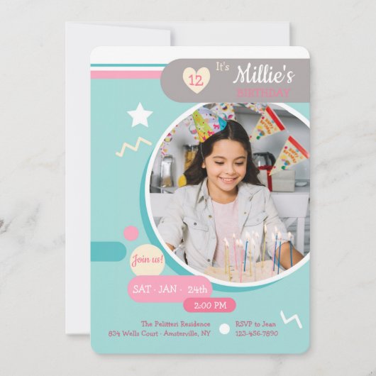 Young at Heart 1 Photo Birthday Invitation Kaart (Voorkant)