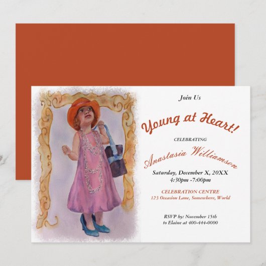 YOUNG AT HEART OP ELKE UITNODIGING VOOR EEN LEEFTI (Voorkant / Achterkant)