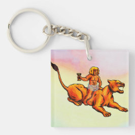 Young Bacchus die een leeuwin rijdt en wijn drink Sleutelhanger