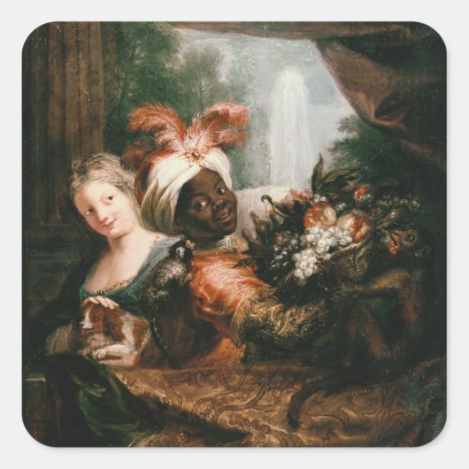 Young Black Man Holding een mandje Vierkante Sticker (Voorkant)