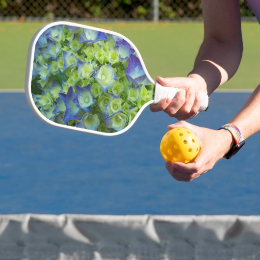 Young Blue Hydrangea Blooms Floral Pickleball Paddle (Insitu)