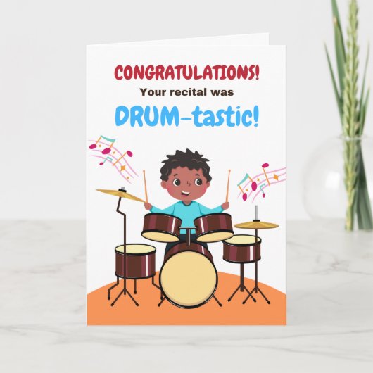 Young Boy Gefeliciteerd Drum recital Schattige Kaart (Voorkant)
