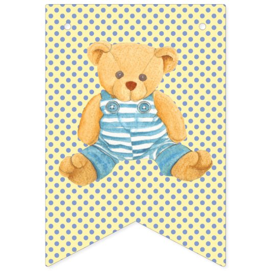 Young Boy Polka Dot/Teddy Bear Birthday Bunting Vlaggetjes (Eerste vlag)