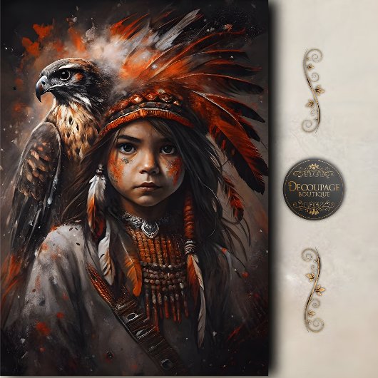 Young Brave & Eagle Headdress Decoupage Tissuepapier