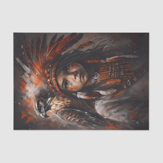 Young Brave & Eagle Headdress Decoupage Tissuepapier (Voorkant)