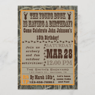 Young Buck Hunting Birthday Invitation with Camo Kaart