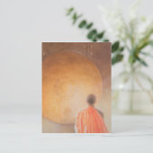 Young Buddhist Monk en Gong Bhutan 2010 Briefkaart (Staand voorkant)