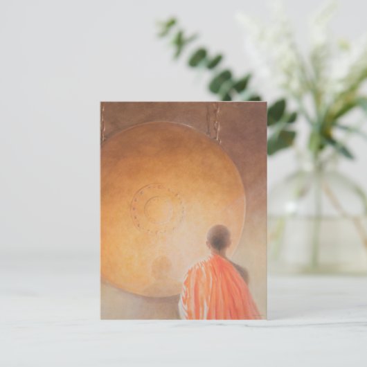 Young Buddhist Monk en Gong Bhutan 2010 Briefkaart (Staand voorkant)