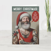 Young Buff Santa With Tattoos Feestdagen Kaart (Voorkant)