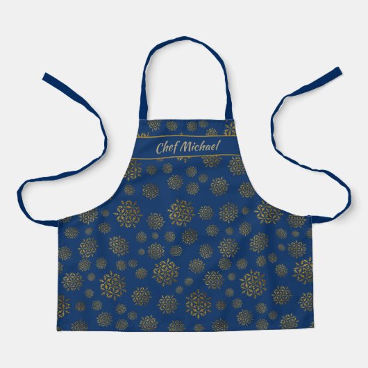 Young Chef's Personalized Snowflakes on Navy Blue Schort (Voorkant)
