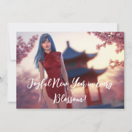 Young Cheongsam Beauty poseert voor Chinees Nieuwj Feestdagenkaart