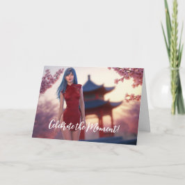 Young Cheongsam Beauty poseert voor Chinees Nieuwj Kaart