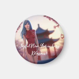 Young Cheongsam Beauty poseert voor Chinees Nieuwj Magneet