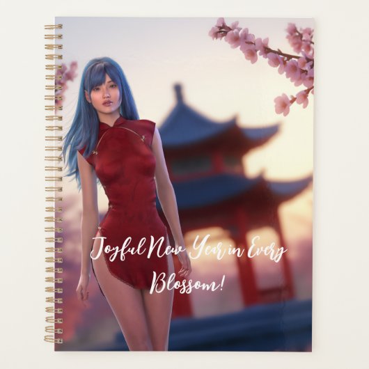 Young Cheongsam Beauty poseert voor Chinees Nieuwj Planner (Voorkant)