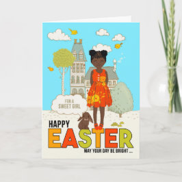 Young Child African American Girl Easter Kaart