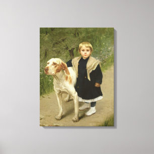 Young Child and a Big Dog (olie op doek) Canvas Afdruk