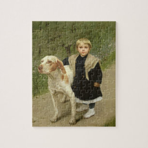 Young Child and a Big Dog (olie op doek) Legpuzzel