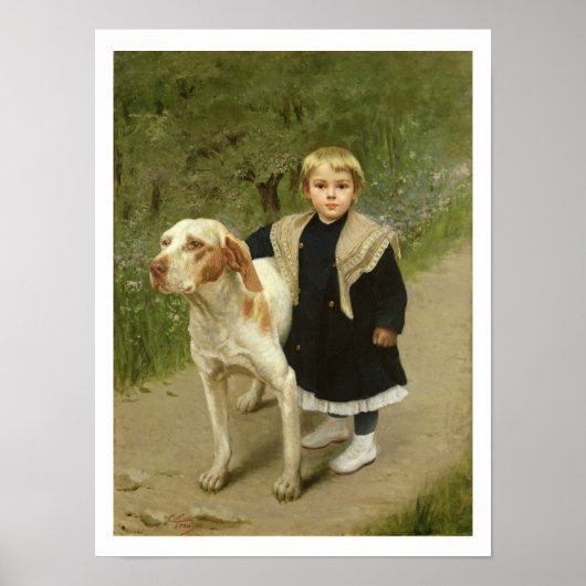 Young Child and a Big Dog (olie op doek) Poster (Voorkant)