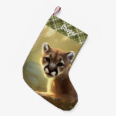 Young Cougar Wildlife Portrait Personalized Kleine Kerstsok (Voorkant (Hangend))