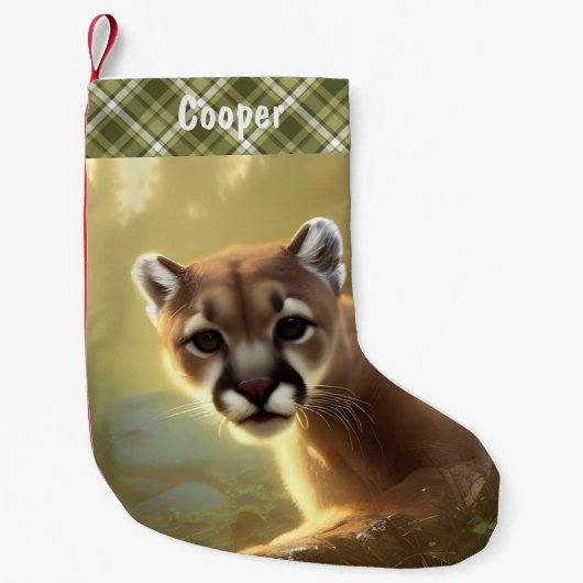 Young Cougar Wildlife Portrait Personalized Kleine Kerstsok (Voorkant)
