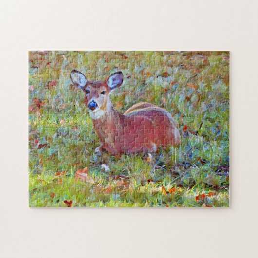 Young Deer Baby in een Meadow Art Puzzel (Horizontaal)
