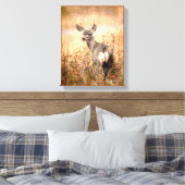 Young Deer in Wildbloemen met Grungy Texture Art Canvas Afdruk (Insitu (Slaapkamer))