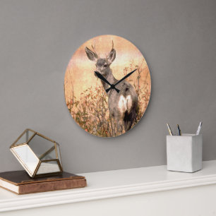 Young Deer in Wildbloemen met Grungy Texture Art Grote Klok