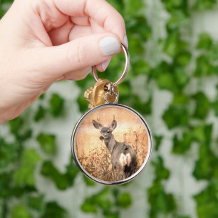 Young Deer in Wildbloemen met Grungy Texture Art Sleutelhanger