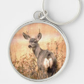 Young Deer in Wildbloemen met Grungy Texture Art Sleutelhanger (Voorkant)