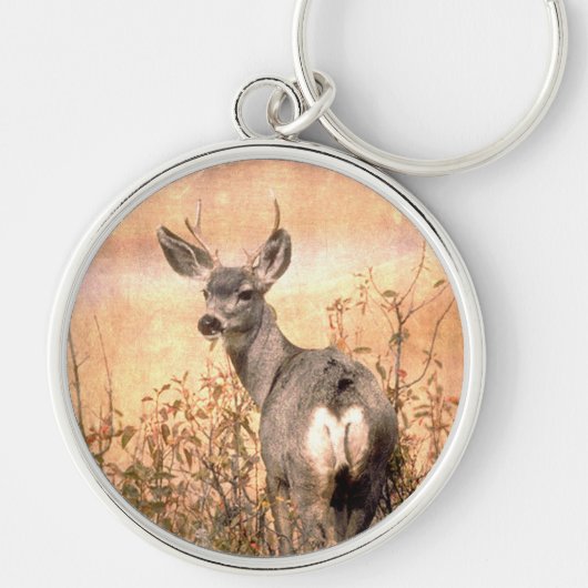 Young Deer in Wildbloemen met Grungy Texture Art Sleutelhanger (Voorkant)