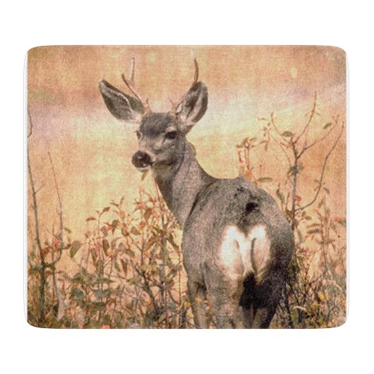 Young Deer in Wildbloemen met Grungy Texture Art Snijplank (Voorkant)
