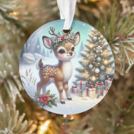 Young Deer with Floral Crown & Tree Ornament