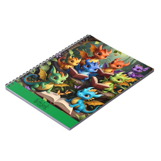 Young Dragons lezen van boeken over het Notitieboe Notitieboek (Linkerzijde)