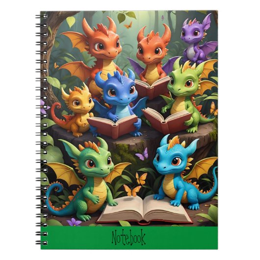 Young Dragons lezen van boeken over het Notitieboe Notitieboek (Voorkant)