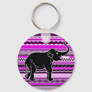 Young Elephant Silhouette op Paars Patterned Sleutelhanger
