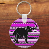 Young Elephant Silhouette op Paars Patterned Sleutelhanger (Voorkant)