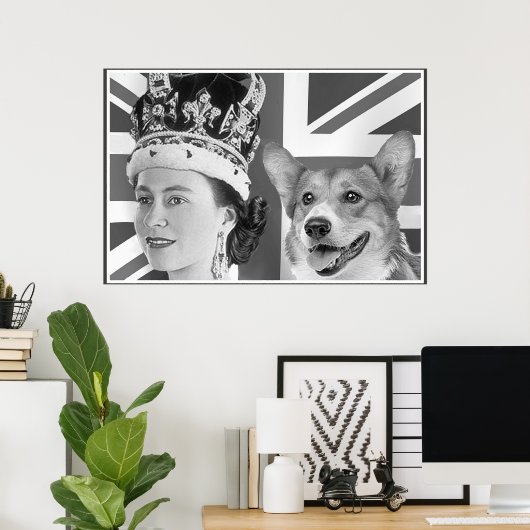 Young Elizabeth II en haar Corgi Poster (Thuiskantoor)