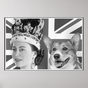 Young Elizabeth II en haar Corgi Poster