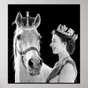 Young Elizabeth II kruit haar paard Poster