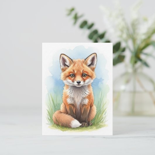 Young Fox Baby Wild Animals Briefkaart (Staand voorkant)